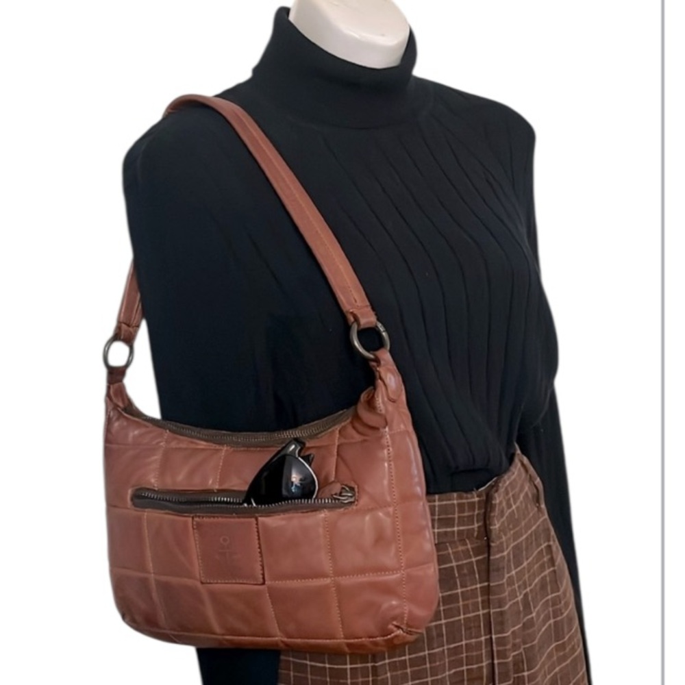 Harbor 2nd Brown Neutral Quilted Leather Small Boho Shoulder Bag Purse